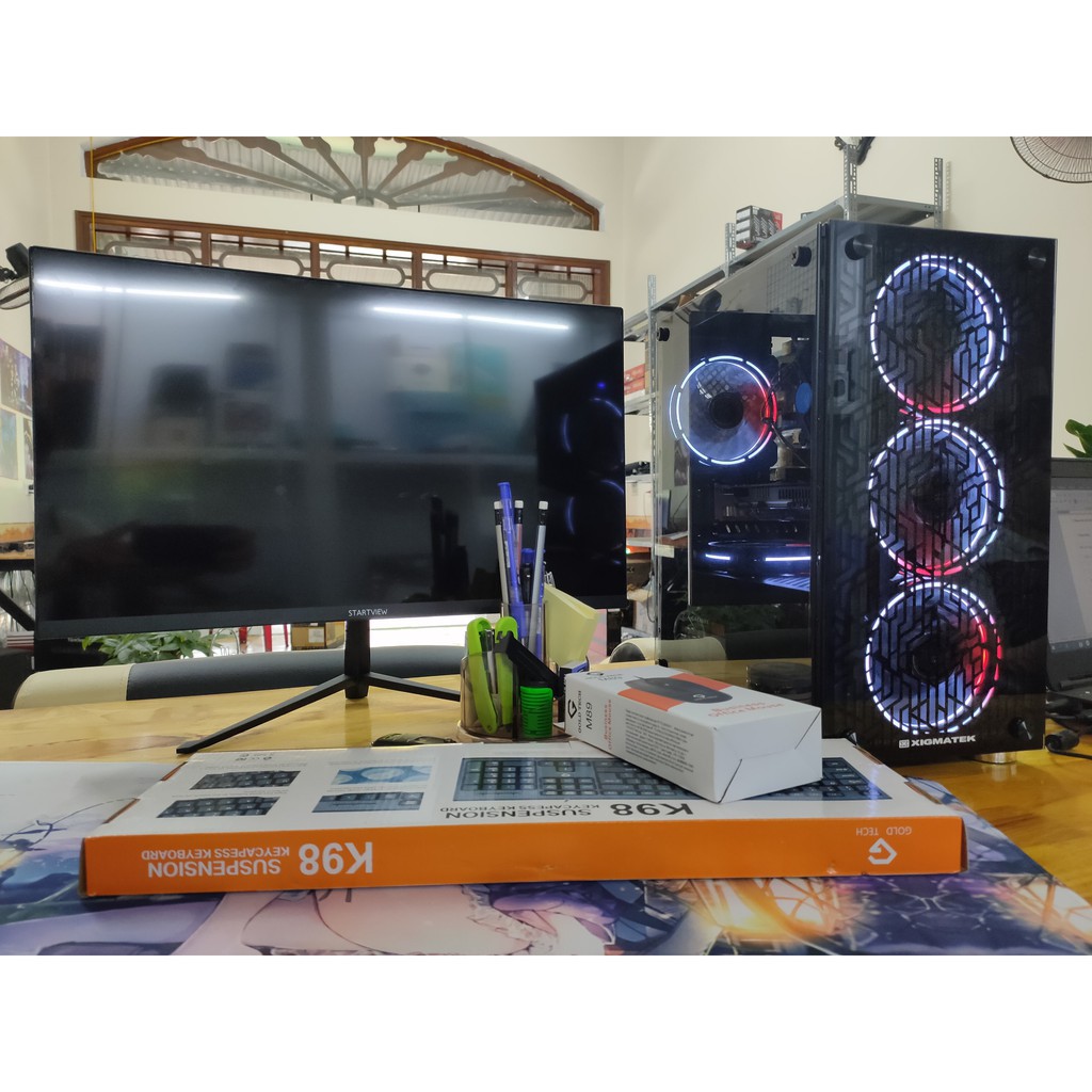 Máy tính chơi game giá rẻ, chơi Liên Minh, Đột Kích, Fifa online 4, PUBG, vỏ kính fan led màn hình 24" mới | BigBuy360 - bigbuy360.vn