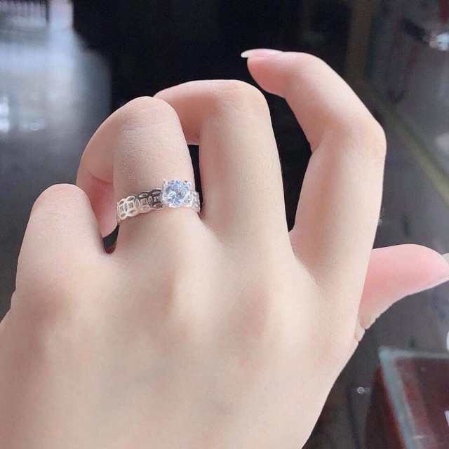 Nhẫn kim tiền tài lộc gắn đá bạc ta cho nữ-Minh Tâm Jewelry