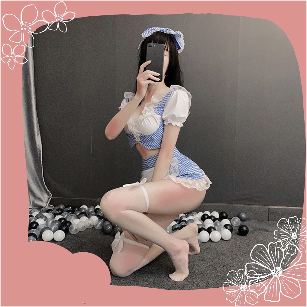 Bộ Đồ Ngủ Cosplay Hầu Gái Nơ Kẻ Xanh 1254 | BigBuy360 - bigbuy360.vn