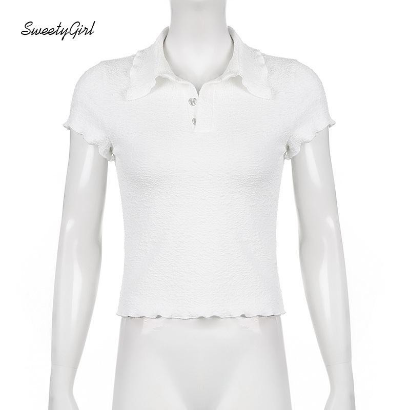 Áo Thun Tay Ngắn Cổ Bẻ Cài Nút Dáng Ôm Màu Trơn 2022 Thời Trang Cho Nữ