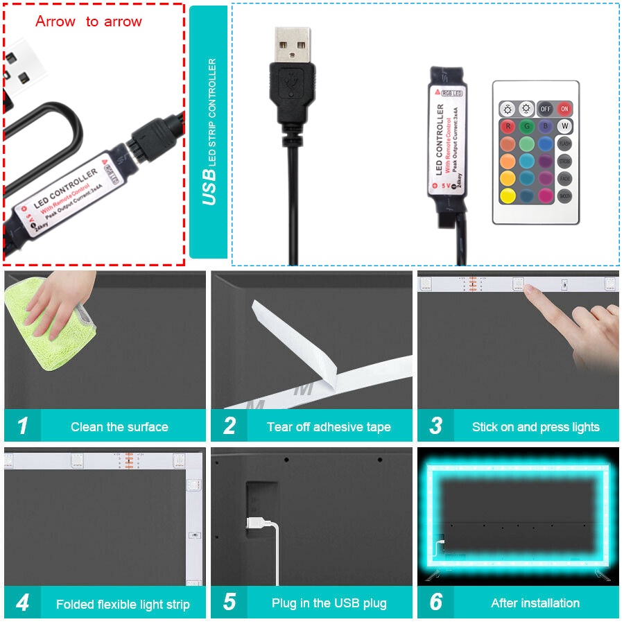 Dây Đèn LED GBKOF DC5V Kết Nối Bluetooth Điều Khiển Bằng Điện Thoại Trang Trí Phòng TV 5050