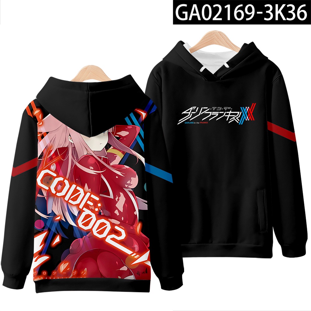 Áo Khoác Đen Chui Đầu Cỡ Lớn Có Khóa Kéo Hình Darling In The Franxx Girl Zero Two Cho Trẻ Em