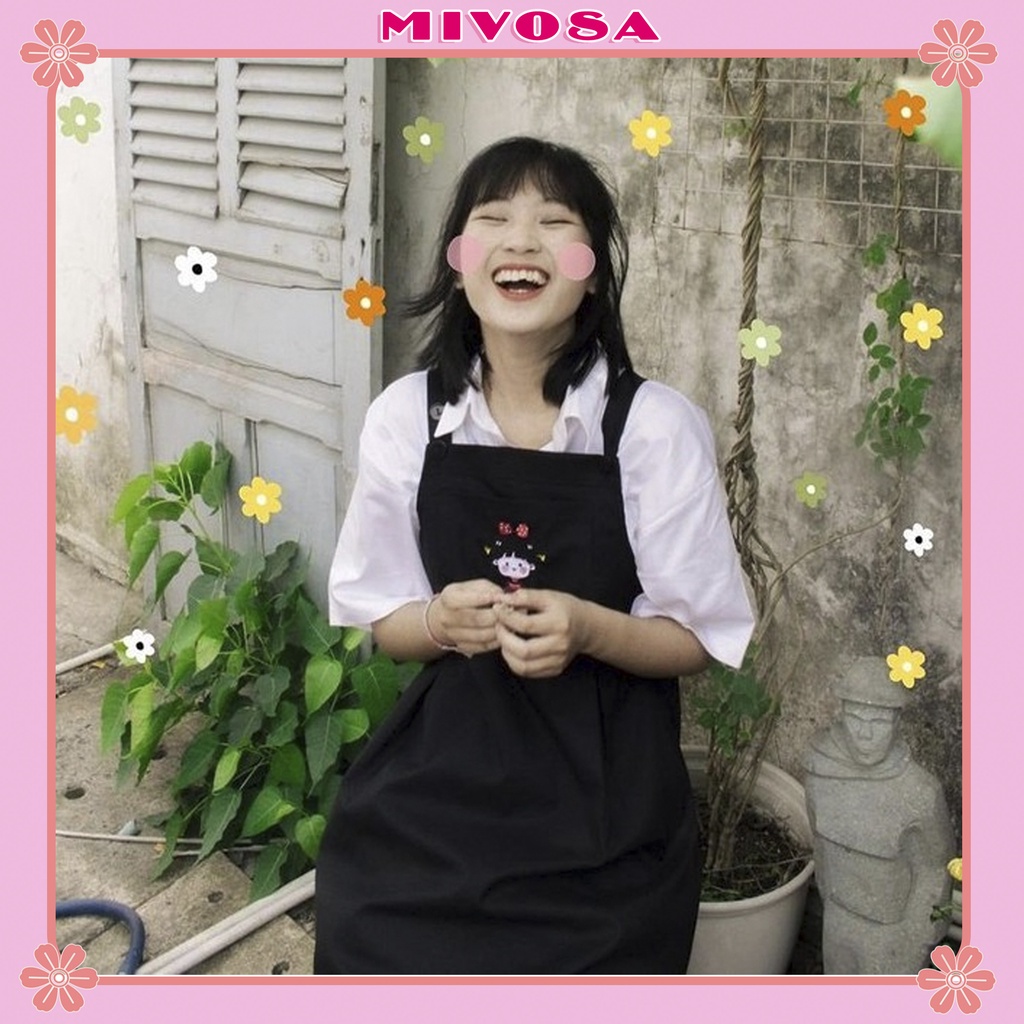 Váy yếm suông thụng cô bé ulzzang nữ đầm nữ thêu hình siêu cute MIVOSA VY001