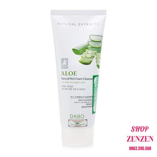 Sữa rửa mặt lô hội 3-in-1 Dabo Aloe Natural Rich Foam Cleanser 180ml sạch da, dưỡng ẩm, làm trắng, sạch mụn
