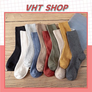 Vớ tất cổ cao gân trơn nam nữ, vải cotton co giãn phong cách Ulzzang Hàn Quốc TC91-VHT SHOP