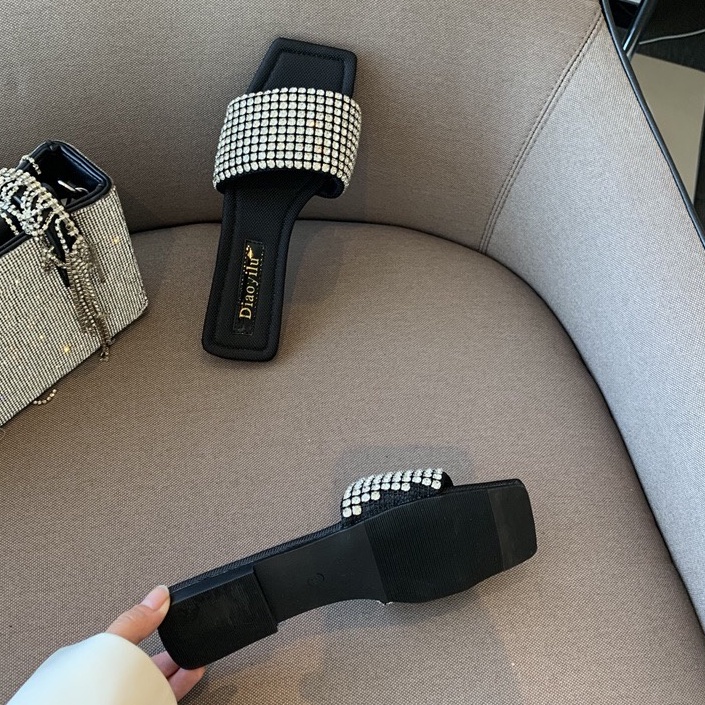 Dép nữ quai ngang đính đá - hàng có sẵn