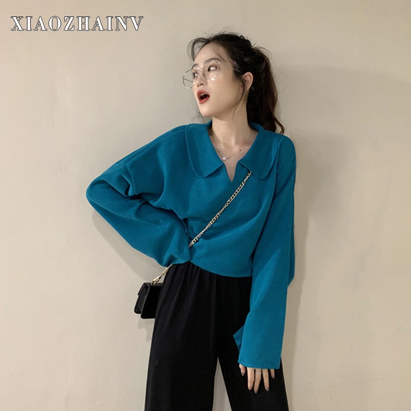 Xiaozhainv Áo nữ dáng rộng tay dài đơn giản phong cách Hàn Quốc 6 màu tuỳ chọn