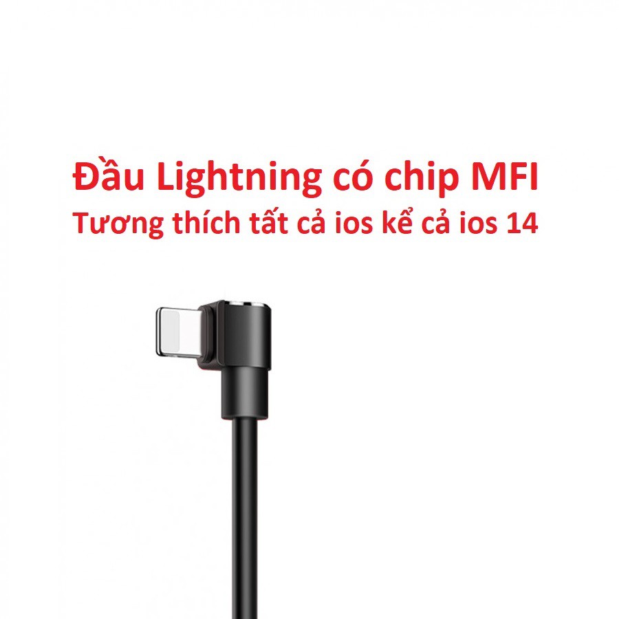 Đầu cáp nối Lightning Chữ L dùng cho máy tính có kèm chíp MFI hỗ trợ sạc nhanh