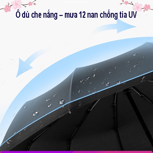 Ô dù che mưa, che nắng ngoài trời cầm tay chống tia UV bấm tự động gấp gọn hai chiều 12 nan