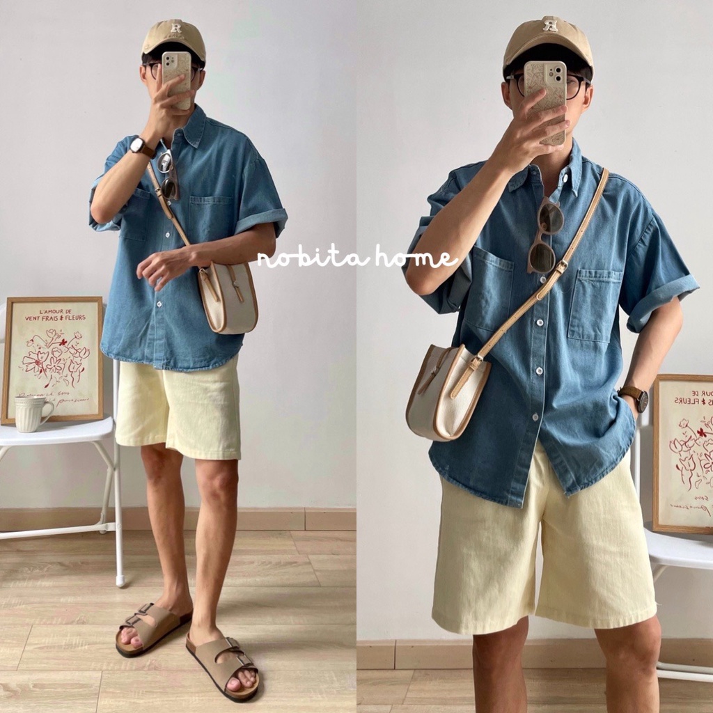 NOOBITA - Sơ mi tay ngắn denim form rộng 7232