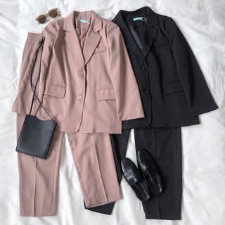 Set áo blazer trơn đơn giản kết hợp quần vải cùng màu - Hàng order
