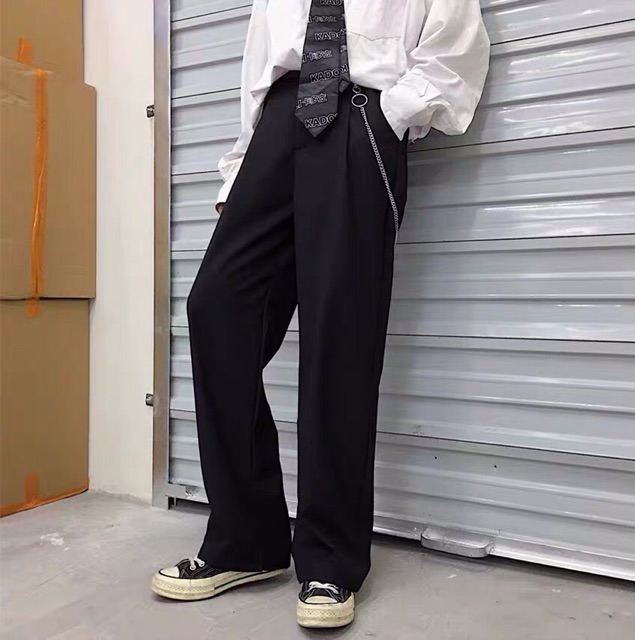 [SẴN] Quần vải ống rộng ulzzang kèm chuỗi xích siêu chất streetstyle hip hop | BigBuy360 - bigbuy360.vn