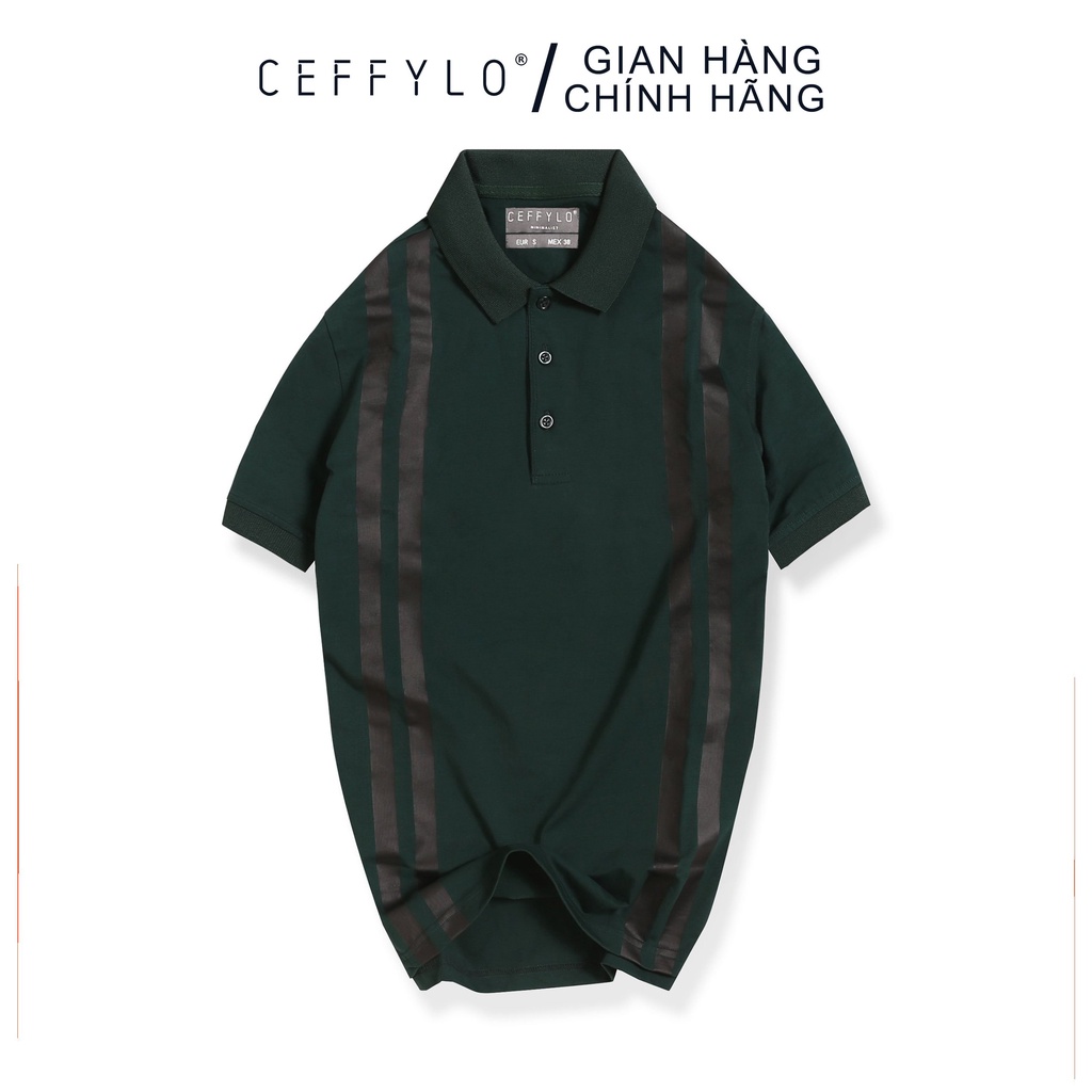 Áo Polo phối kẻ sọc Xanh Rêu Ceffylo, vải Cotton mềm mịn - CEFFYLO