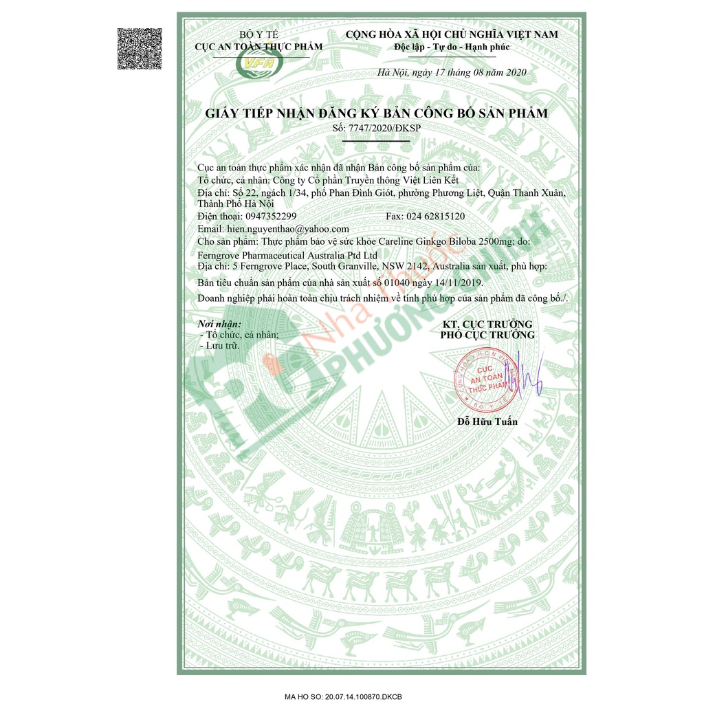 Viên Uống Bổ Não Úc Ginkgo Biloba CareLine 2500mg - Hỗ Trợ Tăng Cường Tuần Hoàn Não, Giảm Hoa Mắt Chóng Mặt, Đau Đầu