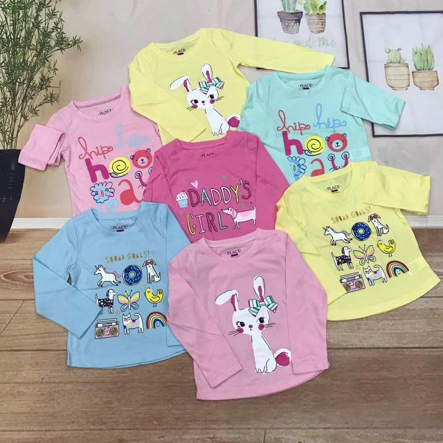 [Xinh Xinh] Áo Thun Dài Tay Bé Gái Chất Cotton Đẹp Sz 1-5T, Hình In Sắc Nét