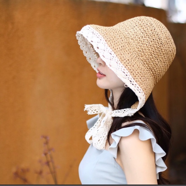 Nón cối vành ren phối dây thắt cực xinh xắn