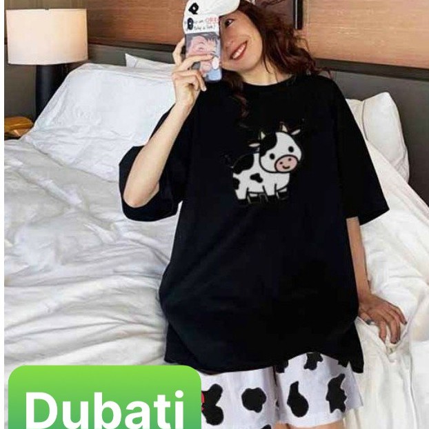 ĐỒ BỘ NAM NỮ, SET ĐỒ BỘ QUẦN LỬNG CHỮ MOO  BÒ SỮA CAO CẤP- DUBATI FASHION