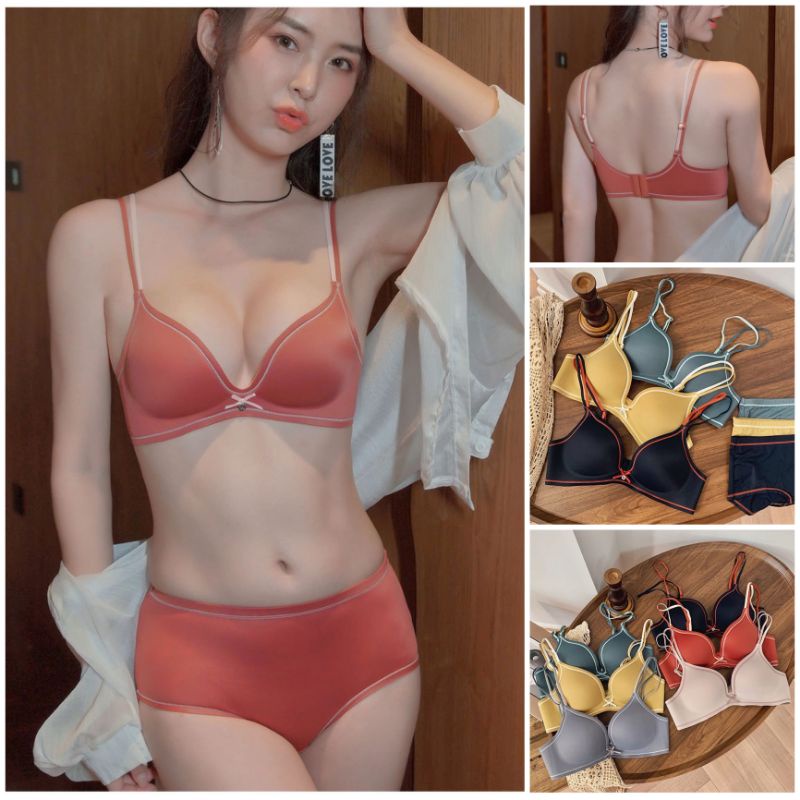 Sét Áo + Quần Lót Nữ Đúc Su Không Gọng-Bộ Đồ Lót Mút Vừa Giúp Nâng Ngực Cực Êm