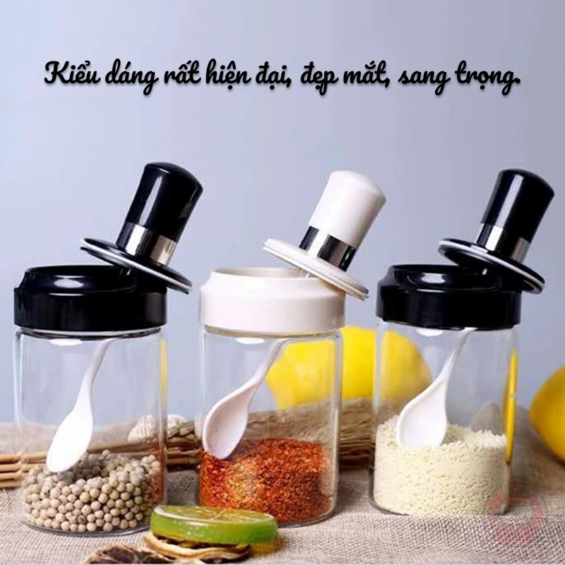Hũ đựng gia vị, mật ong, lọ đựng gia vị kèm thìa bằng thủy tinh chịu nhiệt cao cấp 250ML mẫu 2021