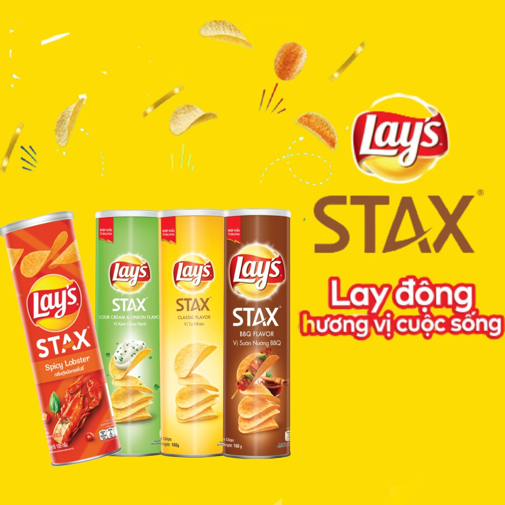 Combo:2 túi yến mạch Quaker 3in1 vị Chocolate &amp; Berry + 2 hộp Lay's Stax Khoai Tây Miếng Vị Tự Nhiên &amp; Kem Chua Hành