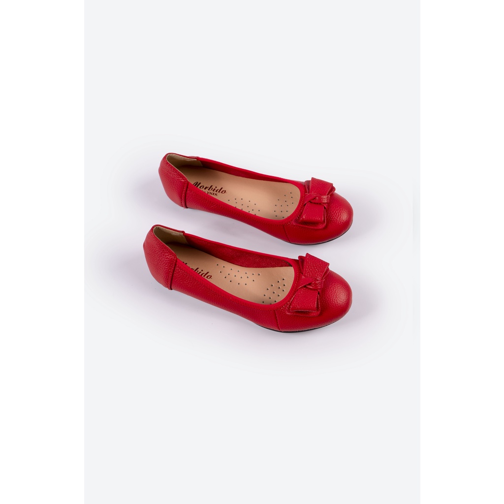 Giày Búp Bê Bệt Da Bò Thật Gắn Nơ 305 - Màu Kem