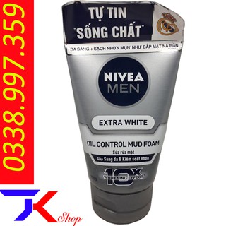 sữa rửa mặt nam Nivea Men Extra White Oil Control Mud Foam 100ml