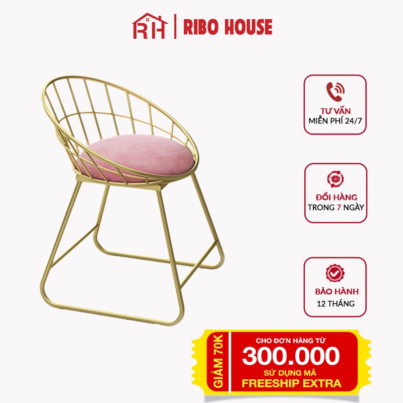 Ghế trang điểm RIBO HOUSE khung kim loại sơn tĩnh điện, ghế trang trí phòng ngủ phòng khách ban công spa nails RIBO55