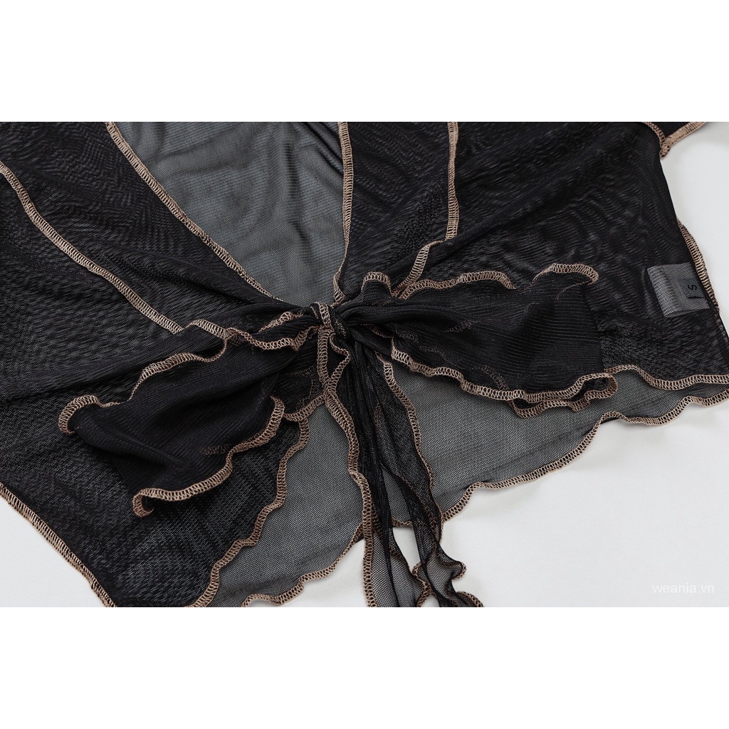 Áo Kiểu Dài Tay Cổ Chữ V Phối Nơ Xinh Xắn Cho Nữ