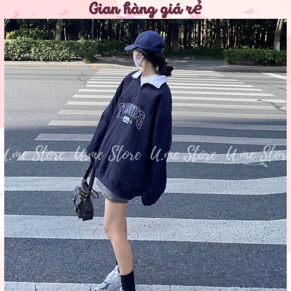 Áo Nỉ Zip FORUYFS cổ trụ xanh dương Sweater cao cổ dài tay bồng, thun hoodie form rộng cá tính | BigBuy360 - bigbuy360.vn