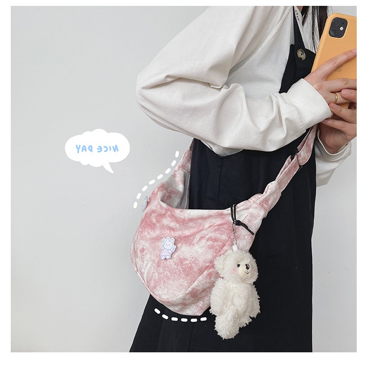 Túi tote đeo chéo nữ đi học vải canvas màu loang hot trend, T014