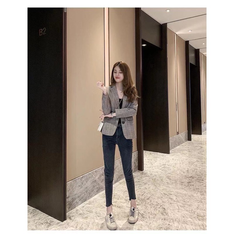 ÁO VEST NỮ BLAZER KẺ PHONG CÁCH HÀN QUỐC ĐẸP MẪU MỚI MÃ HQ01 | BigBuy360 - bigbuy360.vn