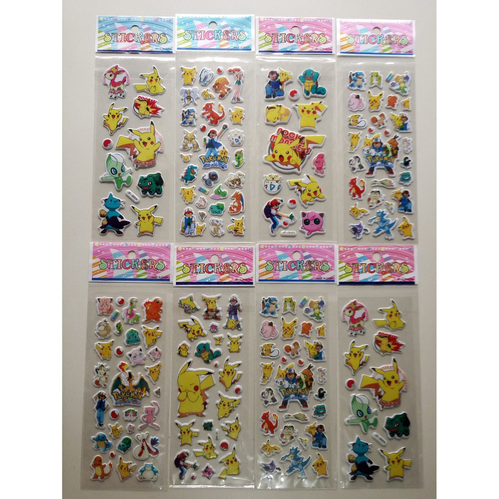 Set 6 tấm hình dán hoạt hình Pokemon 3D cho bé