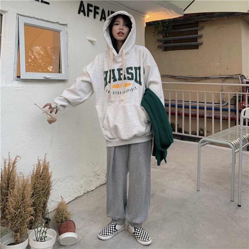 Áo hoodie dày dáng rộng thời trang thu đông