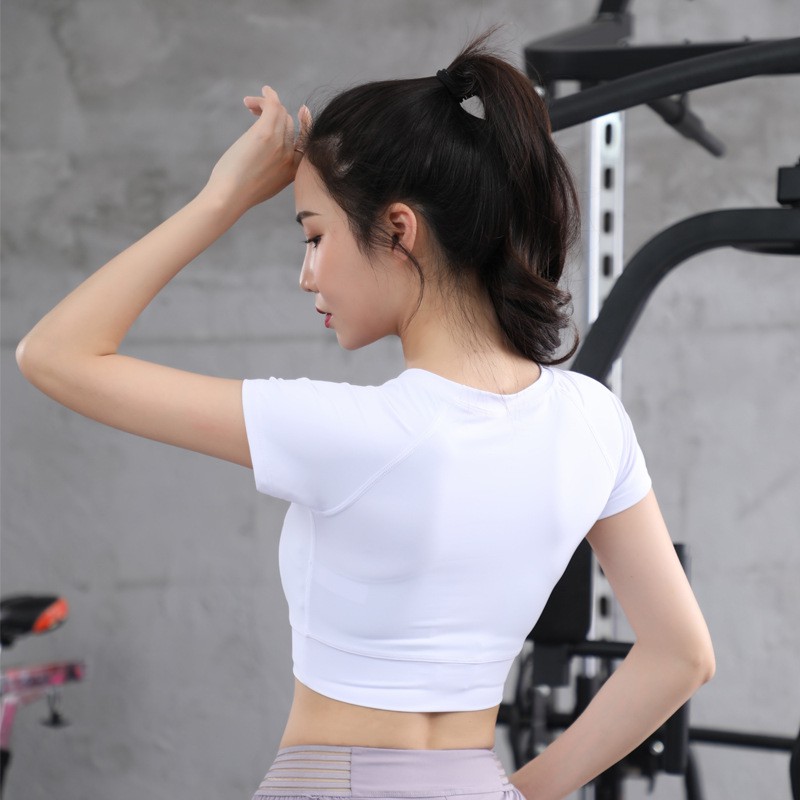 Áo Croptop Tập Gym Nữ Tay Ngắn Bo Eo Ôm Body KENZI-55