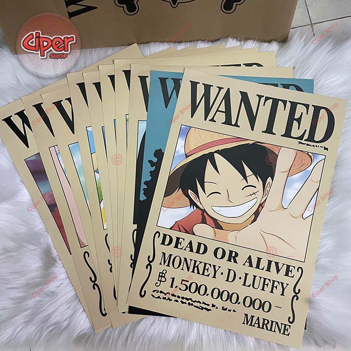 Bộ 10 Poster truy nã team Mũ Rơm - Mô hình One Piece A3 1 TỶ 5 loại dày