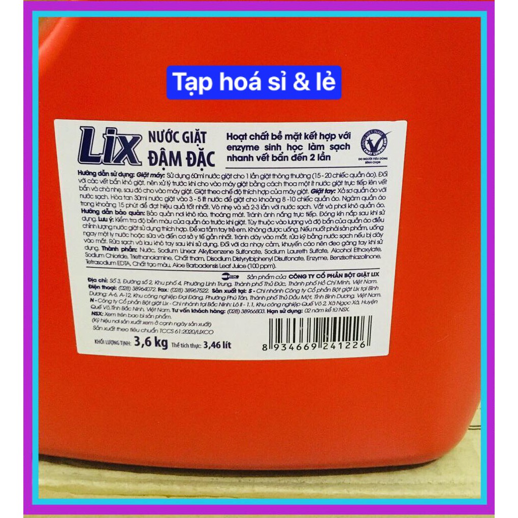 LIX NUỚC GIẶT 3.6 KG GIẶT TAY VÀ MÁY