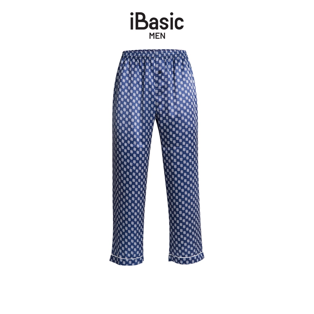  Quần dài mặc nhà nam pyjama lụa satin hoạ tiết icon iBasic HOMM016B
