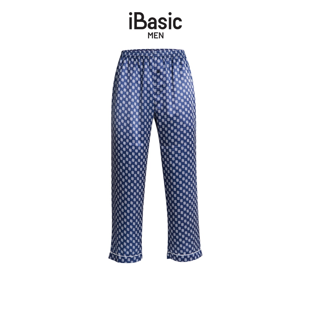 Quần dài mặc nhà nam pyjama lụa satin hoạ tiết icon iBasic HOMM016B