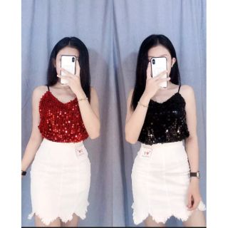 Áo 2 dây cổ tim kim sa(hình thật 1000%)