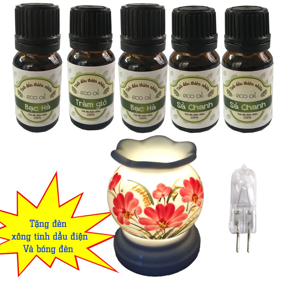 [Free ship] 5 chai tinh dầu Song An Eco 10ml + Tặng đèn xông tinh dầu điện MNB và bóng