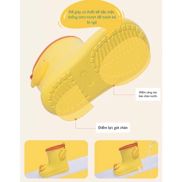 Ủng/ Boot đi mưa cao cấp cho bé chống trơn trượt, không thấm nước, hình hoạt hình 3D ngộ nghĩnh, dễ thương