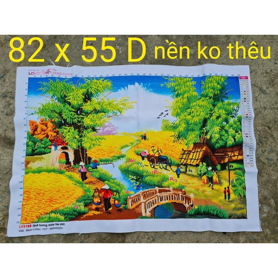 Tranh thêu đồng quê KT:90x63cm,tranh chưa thêu.Tặng kéo và xỏ chỉ.