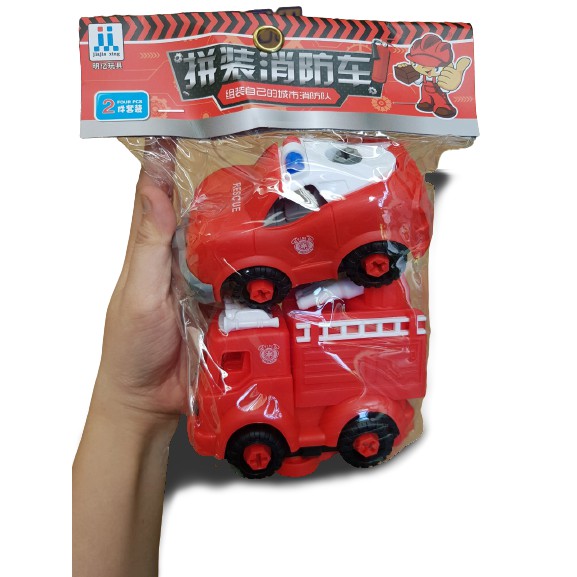 Bộ 2 xe cứu hộ có thể lắp ráp kèm bộ dụng cụ quà tặng cho bé trẻ em