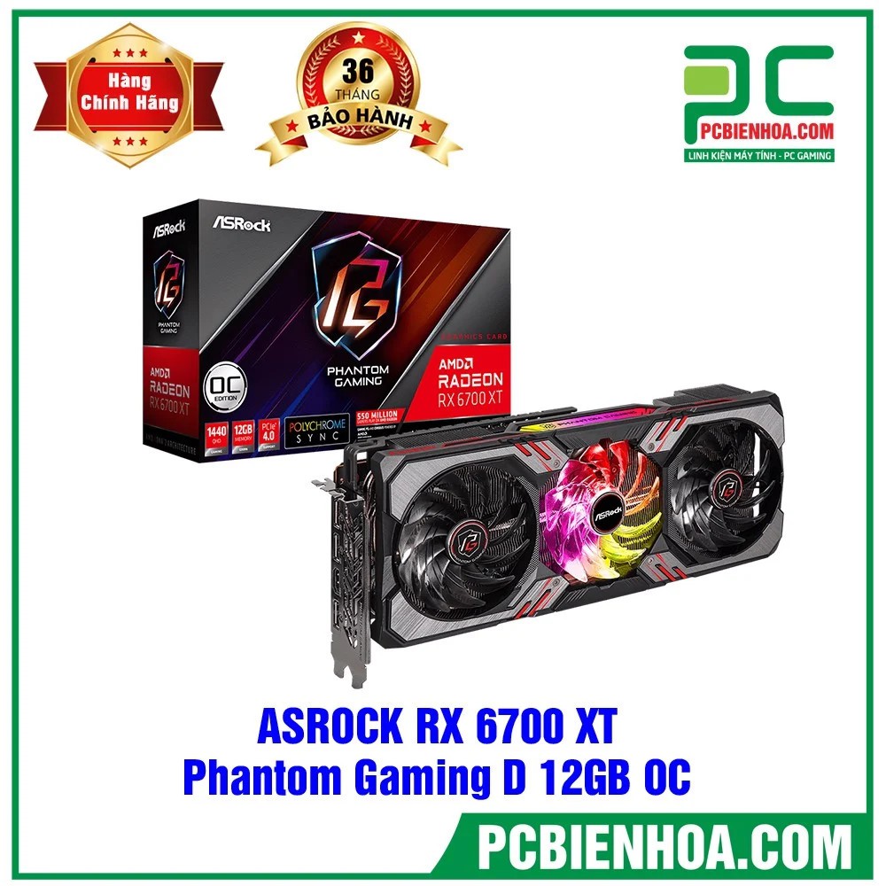Cạc màn hình  ASROCK RX 6700 XT PHANTOM GAMING D 12GB OC (RX 6700XT PGD 12GO) mới chính hãng
