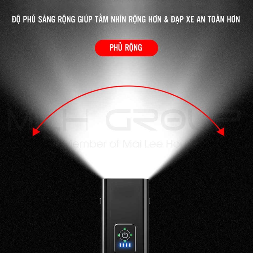 Đèn Xe Đạp Siêu Sáng Với 2 Bóng Led T6 6 Chế Độ Sáng Chống Nước Tích Hợp Sạc Dự Phòng Nhôm Nguyên Khối Cao Cấp MLH