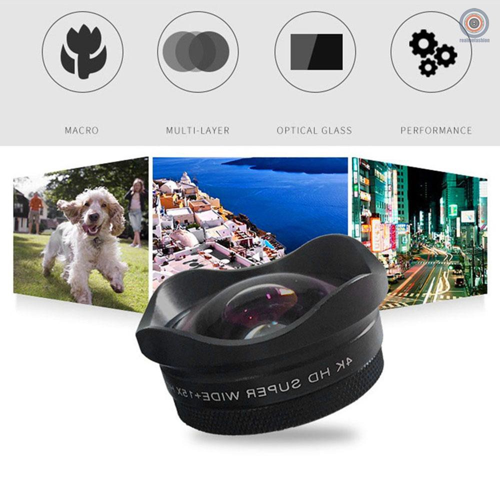 Ống Kính Camera Điện Thoại Rmf4k Ultra Hd 0.45x Wide-angle 15x Macro Có Kẹp Gắn Điện Thoại Thông Minh