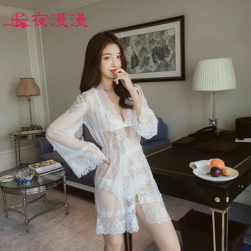 Che tên sp, Set đồ lót ren kèm áo choàng xuyên thấu siêu sexy