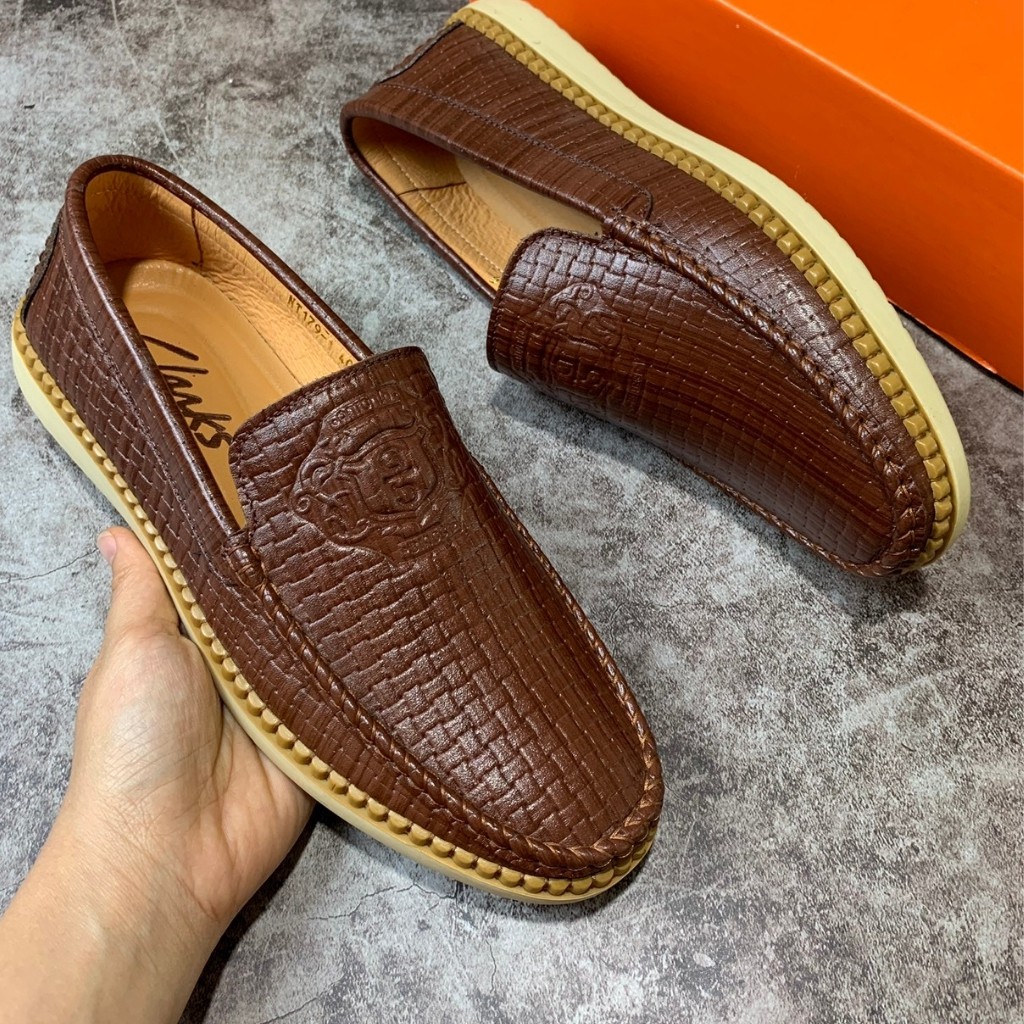 Giày Nam - Giày Lười Nam Da Bò Nguyên Tấm 100% Màu Nâu Kẻ Đan Phong Cách Trẻ Trung Đế Cao Su | BigBuy360 - bigbuy360.vn