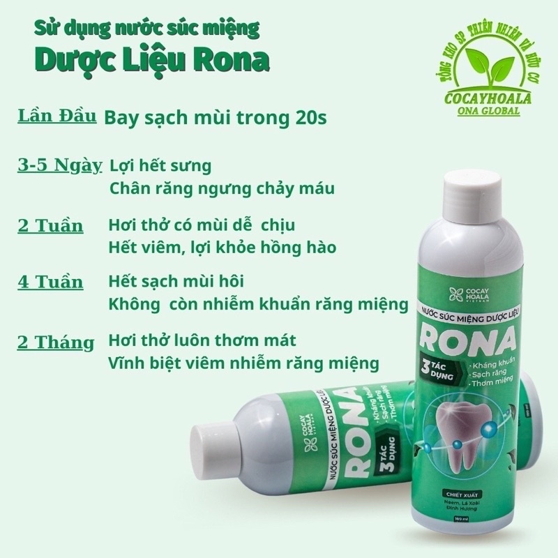 [Mua 5 tặng 1]Nước súc miệng dược liệu R.O.N.A CoCayHoaLa - Khỏi lo Chảy máu chân răng, viêm lợi, hôi miệng, chai 180ml