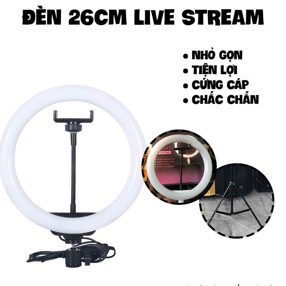 [LOẠI TỐT] Bộ đèn livestream 26cm hỗ trợ makeup - spa làm đẹp, quay vlog - chụp ảnh - livetream fb- tặng kèm chân đỡ 2m1